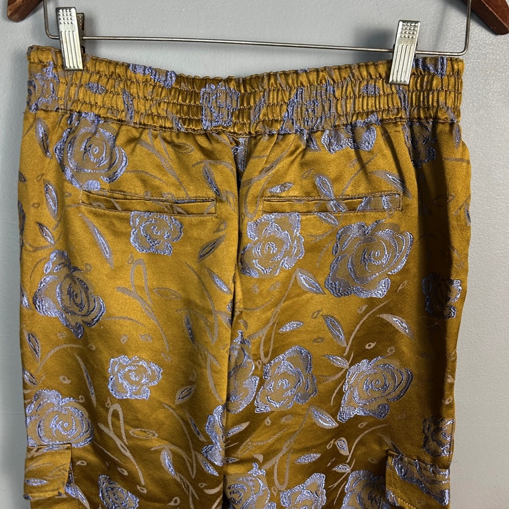 Anthropologie Devin Cargo Pants Small Brown Jacquard Metallic Floral Jogger - Picture 14 of 15